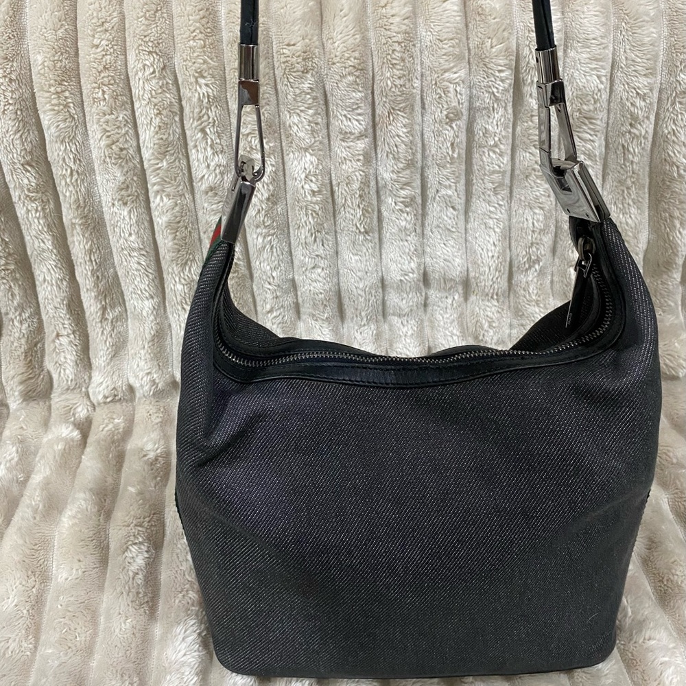 Gucci Black Denim Hobo Shoulder Bag